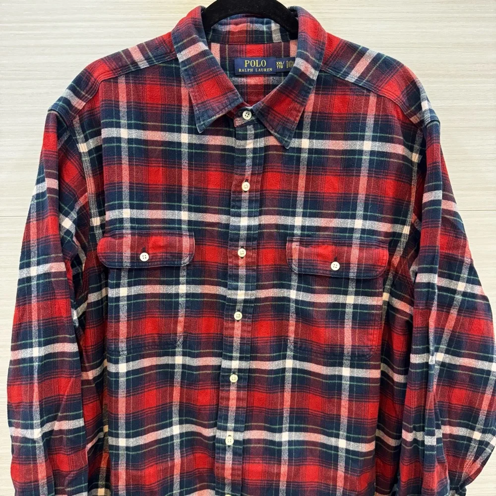 Ralph Lauren Vintage Red and Blue Plaid Flannel Button Down Shirt XXL - Picture 1 of 6